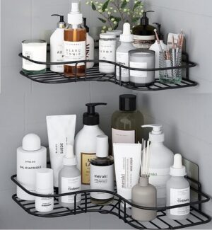 (2-PIS Combo White) Bathroom Storage Box Collection Appliances Bathroom Racks Wall-Mount Iorn Tripod Kitchen Shelf Bathroom Accessories Sets/l Corner/Bathroom Shelves(2PIS + White + Corner)/319_