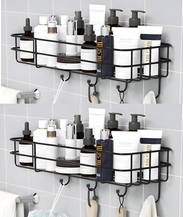 2-Pack Shelf Adhesive Bathroom Storage Organiser Shelf Washroom Organizer Accessories 2-Pack Shelf Adhesive Bathroom Storage Organiser Shelf Washroom Organizer Accessories Shelves Kitchen Storage Rack with 4-Hooks for Holding Towel (Large)