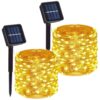 2 Pack Total 200 LED 66FT Solar Powered Copper Wire 2 Pack Total 200 LED 66FT Solar Powered Copper Wire String Lights Outdoor, Waterproof, 8 Modes Fairy Lights for Garden, Patio, Party, Yard, Christmas (Warm White)