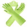 2 Pairs of Durable Rubber Gloves, Reusable Non-Slip Cleaning Gloves, 2 Pairs of Durable Rubber Gloves, Reusable Non-Slip Cleaning Gloves, Long-Sleeved Waterproof Dishwashing Gloves to Protect Hands, Soft and Comfortable Premium Kitchen Gloves, (Small Green)