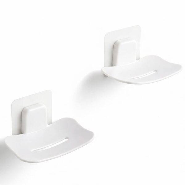 2 Pcs Self-Adhesive Soap Holder for Bathroom Wall Mounted No-Drill 2 Pcs Self-Adhesive Soap Holder for Bathroom Wall Mounted No-Drill Soap Stand with Water Drainage | Strong Sticker Plastic Soap Dish for Wash Basin & Kitchen (Pack of 1)