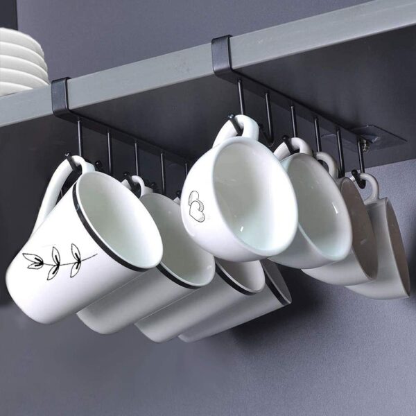 2 Pieces Cups Hooks Under Cabinet Mug Storage Hooks Mutifunctional 2 Pieces Cups Hooks Under Cabinet Mug Storage Hooks Mutifunctional Hooks Kitchen Utensil Ties Belts Scarf Hanging Rack (Black)