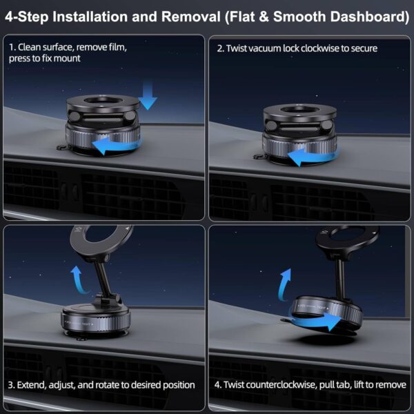 2026 Upgraded Vacuum Magnetic Car Phone Holder | 360° Reinforced Ultra Suction Cup (96LBS) | MagSafe Compatible Mount for iPhone & Android | Car, Gym & Mirror Use