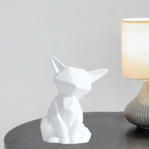 2xMatt Ceramic Fox Figurine Desktop Sculpture Craft Home Decoration White S