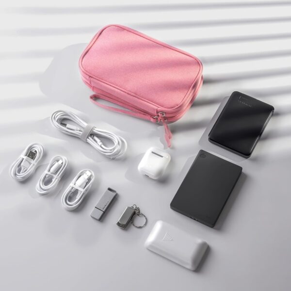 3 Layers Electronic Gadget Travel Bag, Universal Travel Accessories Gear Portable Organizer Holder Pouch Carrying Cover for Cable Adapter Cords SD Cards Power Bank -Pink