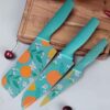 3-Piece Kitchen Knife Set – High Carbon Stainless Steel Santoku Knives with Printed Blades – Sharp Chef's Knife & Utility Knives with Nonstick Coating for Kitchen Use (Light Green)