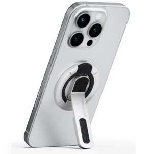 3 in 1 Magnetic Finger Ring Holder with Double-Sided Magnet, Phone Grip Stand, Fidget Toy Design, 360° Rotation, Magnetic Phone Stand Compatible with iPhone 17/16/15/14/13/12 (White)
