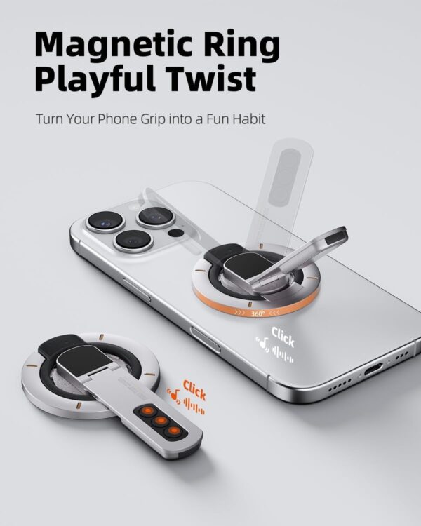 3 in 1 Magnetic Finger Ring Holder with Double-Sided Magnet, Phone Grip Stand, Fidget Toy Design, 360° Rotation, Magnetic Phone Stand Compatible with iPhone 17/16/15/14/13/12 (White)