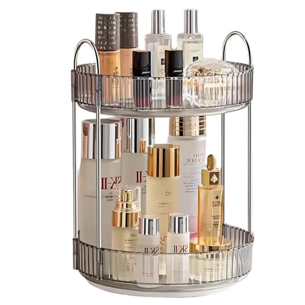 360° Rotating Makeup Organizer Box - Cosmetic Storage with Drawers, 360° Rotating Makeup Organizer Box - Cosmetic Storage with Drawers, Plastic Makeup Holder Stand for Dressing Table, Lipsticks, Nail Polishes & Accessories (Light Gray, 2 Layer)