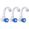 3PCS Sink Cock Tap Combo | Wall Mounted Swan Neck Water Tap with Crystal Blue Handle | Unbreakable PVC Kitchen & Basin Faucet | 15mm Thread | Leakproof Long Neck Tap for Home/Utility