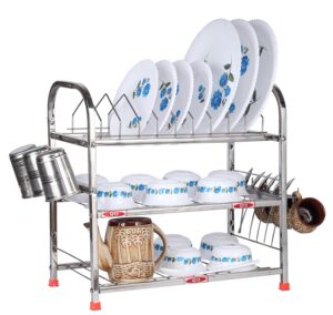 4RCE Stainless Steel Utensils Stand (Dish Rack) for Kitchen | Utensils Drying Rack Organiser for Kitchen | Dish Stand/Wall Mount bartan Stand - (18×18 Utensils Stand)