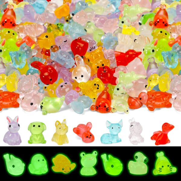 50 Pcs Miniature Toys, Garden Decoration Items Outdoor, Small Resin Animals Variety Pack Luminous Miniature Farm Ocean Figures Tiny Resin Duck to Hide Garden Aquarium Dollhouse Office Home Decor