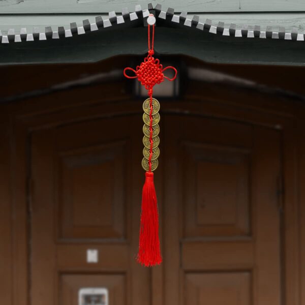 6 Chinese Coin Hanging for Wealth & Growth | Feng 6 Chinese Coin Hanging for Wealth & Growth | Feng Shui Lucky Coins for Vastu Home Decor & Wall Hanging Decoration | Brass Coin Vastu Decorative Items for Home Entrance & Housewarming Gifting