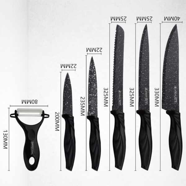 6 Piece Kitchen Knife Set Dishwasher Safe, Sharp Stainless Steel Knife Set, Kitchen Knives Sets Professional with Sheaths Rainbow Non StickIndian-Black