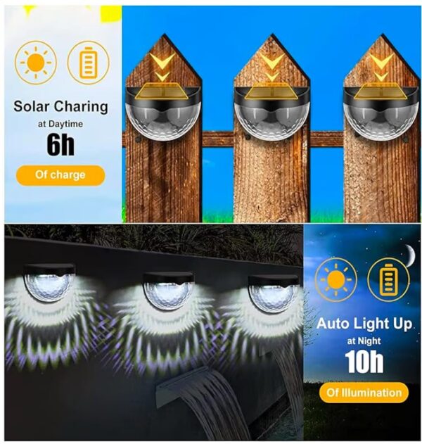 6 led Wall Decoration Solar Fence Lights Solar Lights for Decoration LED Waterproof Wireless Outdoor Lights for Garden, Fence, Patio Use Wall Solar Power Lamps (Pack of 2)
