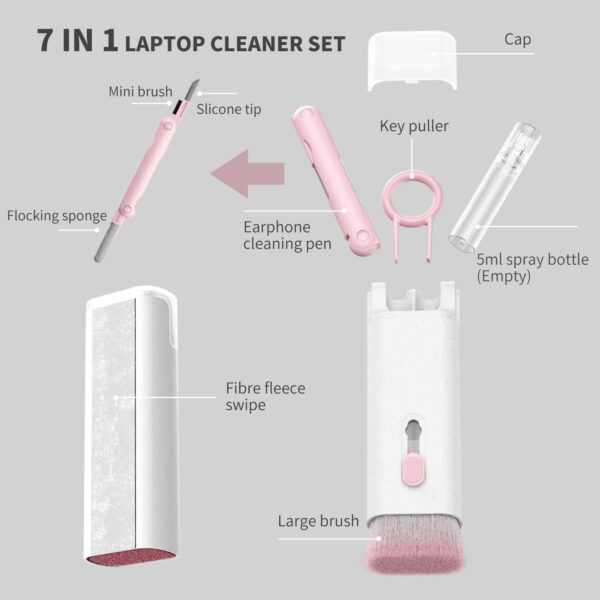 7 in 1 Electronic Cleaner kit Cleaning Kit for Monitor Keyboard MacBook iPad iPhone iPod, Screen Dust Brush Including Soft Sweep, Swipe Cleaner Pen, Key Puller and Spray Bottle
