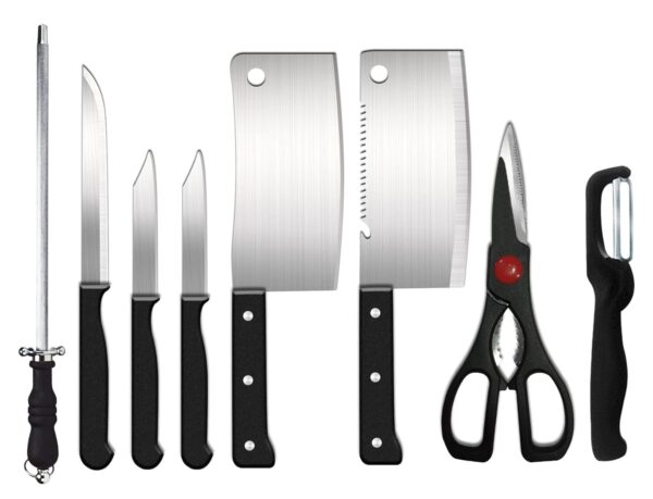 8-Piece Kitchen Knife Set – 3 Vegetable & Fruit Knives, 8-Piece Kitchen Knife Set – 3 Vegetable & Fruit Knives, 2 Meat Knives, Scissor, Knife Sharpener, Peeler – Complete Set for All Kitchen Tasks, Professional Cooking Tool Kit