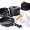 9 Pcs Camping Cookware Mess Kit Backpacking Gear & Hiking Outdoor Cooking Set with Carry Bag, Lightweight, Compact, & Durable Pot Pan Bowls