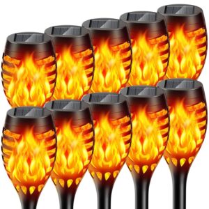 ABS 10 Pack Solar Torch with Flickering Flame, Waterproof, Solar ABS 10 Pack Solar Torch with Flickering Flame, Waterproof, Solar Powered Garden Lights, LED Flame Pathway Torches for Yard, Patio, Outside Landscape Décor