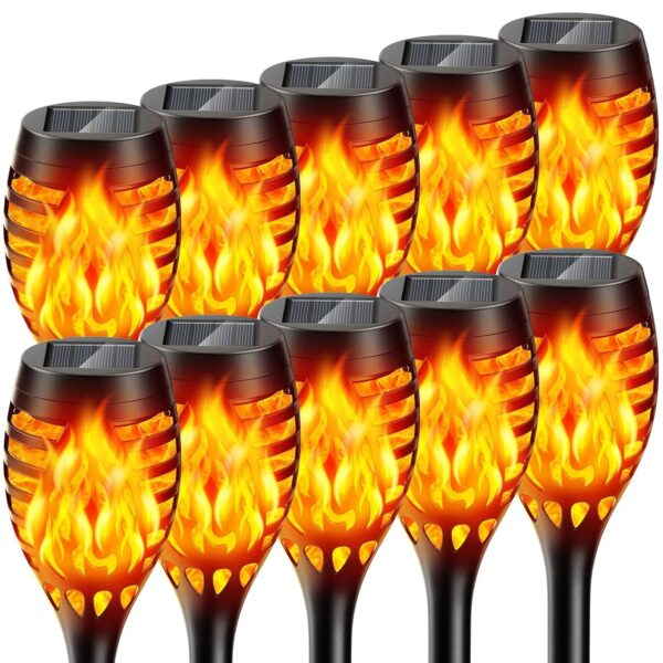 ABS 10 Pack Solar Torch with Flickering Flame, Waterproof, Solar ABS 10 Pack Solar Torch with Flickering Flame, Waterproof, Solar Powered Garden Lights, LED Flame Pathway Torches for Yard, Patio, Outside Landscape Décor