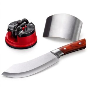 ABSTER 3 in 1 Kitchen Knife Set with Finger Guard & Suction Knife Sharpener | Stainless Steel Chef Knife Combo for Cutting Vegetables, Fruits & Meat | Safe & Durable Kitchen Tools