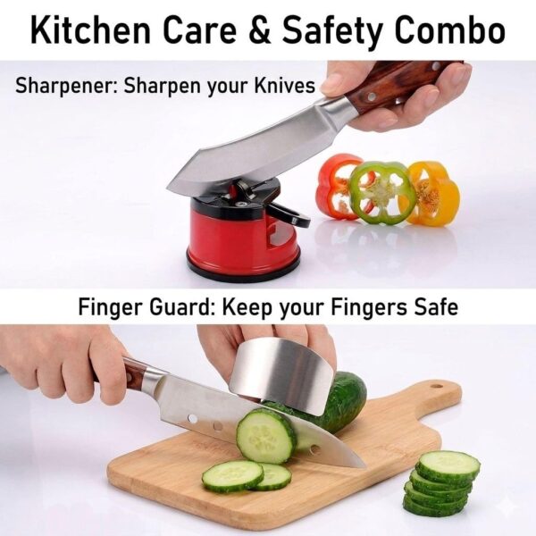 ABSTER 3 in 1 Kitchen Knife Set with Finger Guard & Suction Knife Sharpener | Stainless Steel Chef Knife Combo for Cutting Vegetables, Fruits & Meat | Safe & Durable Kitchen Tools