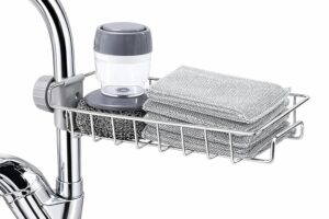 ABSTER Stainless Steel Kitchen Sink Organizer for Faucet | Tap Mounted Sink Rack with Soap Dispenser Holder | Rust Proof Sponge & Scrubber Stand | Space Saving Kitchen Sink Storage Shelf