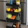 AEXONIZ TOYS Plastic Kitchen Storage Trolley Rack with Wheels, Slide Out Storage Shelves Space Saving Home Storage Organizer Racks, Rolling Utility Cart (Black, 4 Layer)