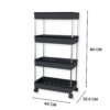 AEXONIZ TOYS Plastic Kitchen Storage Trolley Rack with Wheels, Slide Out Storage Shelves Space Saving Home Storage Organizer Racks, Rolling Utility Cart (Black, 4 Layer)