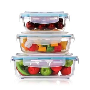 AGARO Borosilicate Glass Containers with Lids, 3 pcs Set, 370ml, 640ml &1040ml, Kitchen, Microwave, Oven & Freezer Safe, Baking Dish, Rectangle, Baking Tray, Scratch Resistant, Transparent