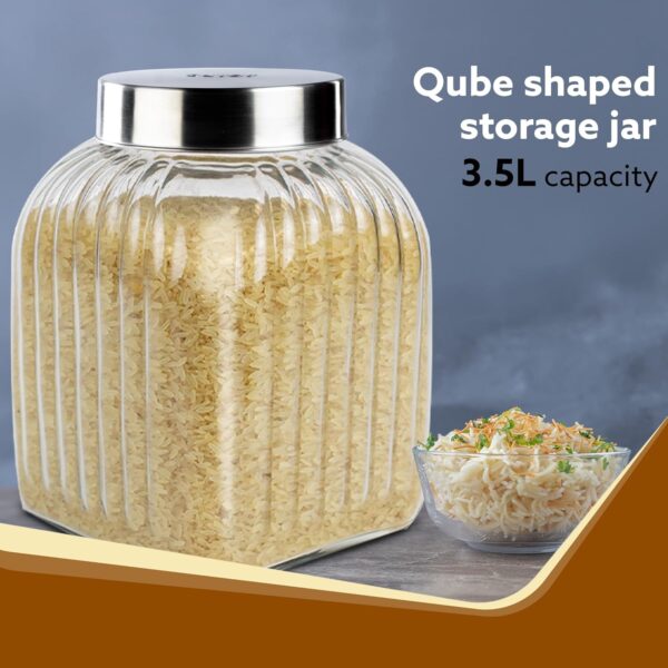 AGARO Elegant Glass Jar 3500 ml, Steel Lid, Storage Glass Container, Transparent, Kitchen Organiser, Multipurpose Jar
