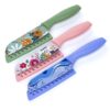 AGARO Knife Set, Printed Knife Set, Stainless Steel Knife for AGARO Knife Set, Printed Knife Set, Stainless Steel Knife for Kitchen Use, Home Use, Santoku Knife, Non-Slip Handle, Plastic Cover, Cutting, Slicing, Chopping, Set of 3 (Blue, Green, Pink)