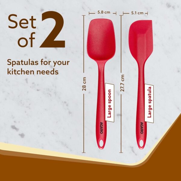 AGARO Silicone Spatula Set of 2, Large Heat Resistant Spatula for Cooking, Baking and Mixing, Non-Stick Cookware for Kitchen, BPA Free, Flexible, Seamless Design, Deluxe, Red.