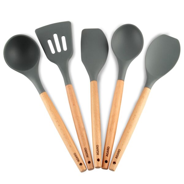 AGARO Silicone Spatula Set of 5, Large Heat Resistant Spatula for Cooking, Baking and Mixing, Non-Stick Cookware for Kitchen, BPA Free, Flexible, Seamless Design, Royal, Grey