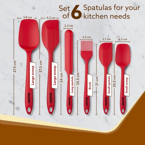 AGARO Silicone Spatula Set of 6, Large Heat Resistant Spatula for Cooking, Baking and Mixing, Non-Stick Cookware for Kitchen, BPA Free, Seamless Design, Deluxe, Red.