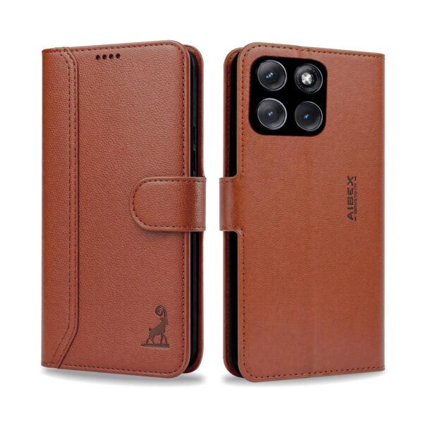 AIBEX ® Compatible for Motorola Egde 70 Fusion 5G Flip Cover Leather Finish | Inside TPU with Card Pockets | Wallet Stand | Complete Protection Flip Case Brown