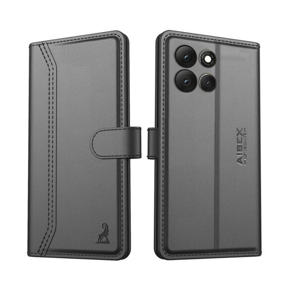 AIBEX ® Compatible for Motorola G57 Power 5G / Motorola G67 Power 5G Flip Cover Leather Finish | Inside TPU with Card Pockets | Wallet Stand | Complete Protection Flip Case Black