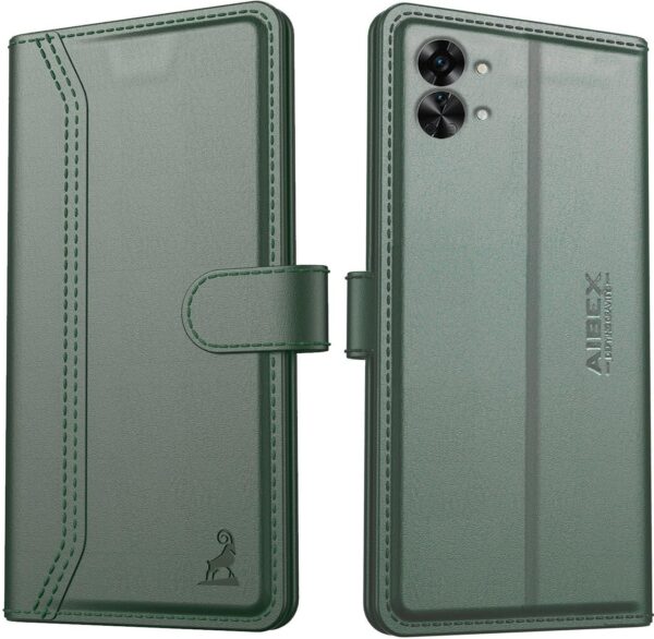 AIBEX ® Compatible for OnePlus Nord 2T 5G Flip Cover AIBEX ® Compatible for OnePlus Nord 2T 5G Flip Cover Leather Finish | Inside TPU with Card Pockets | Wallet Stand | Complete Protection Flip Case Green
