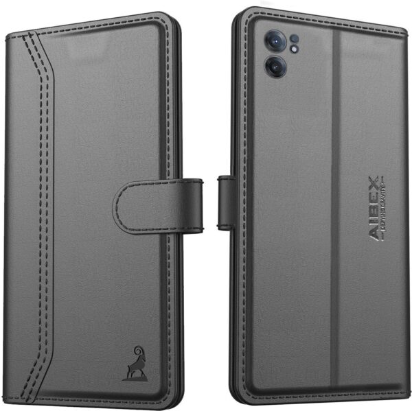 AIBEX ® Compatible for OnePlus Nord CE 2 5G Flip AIBEX ® Compatible for OnePlus Nord CE 2 5G Flip Cover Leather Finish | Inside TPU with Card Pockets | Wallet Stand | Complete Protection Flip Case - Black
