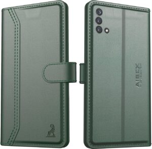 AIBEX ® Compatible for OnePlus Nord CE 5G Flip Cover Leather Finish | Inside TPU with Card Pockets | Wallet Stand | Complete Protection Flip Case - Green