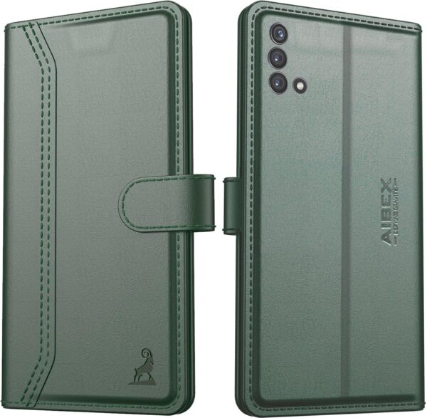 AIBEX ® Compatible for OnePlus Nord CE 5G Flip Cover AIBEX ® Compatible for OnePlus Nord CE 5G Flip Cover Leather Finish | Inside TPU with Card Pockets | Wallet Stand | Complete Protection Flip Case - Green
