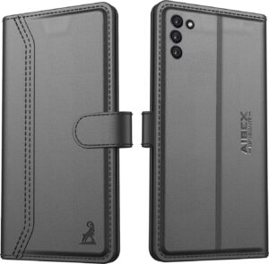 AIBEX ® Compatible for Oppo A53s 5G / Oppo A16 Flip Cover Leather Finish | Inside TPU with Card Pockets | Wallet Stand | Complete Protection Flip Case - Black