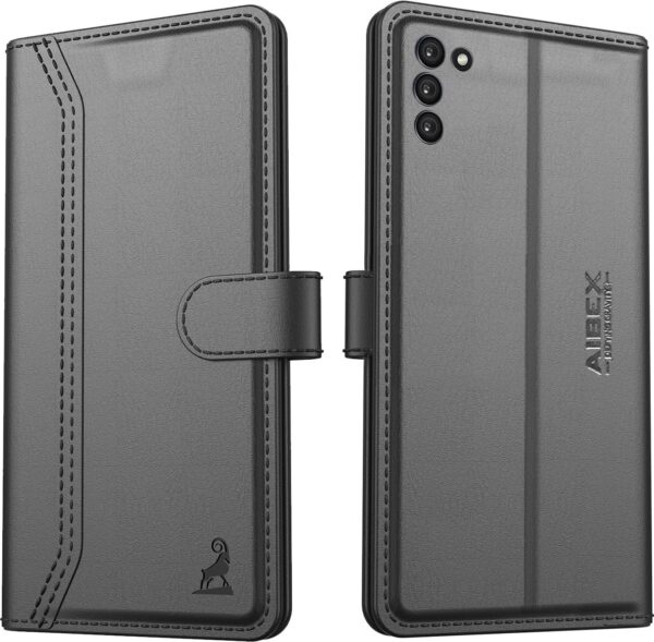 AIBEX ® Compatible for Oppo A53s 5G / Oppo A16 Flip Cover Leather Finish | Inside TPU with Card Pockets | Wallet Stand | Complete Protection Flip Case - Black