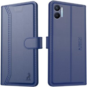 AIBEX ® Compatible for Oppo A76 / Oppo A96 / Oppo K10 4G Flip Cover Leather Finish | Inside TPU with Card Pockets | Wallet Stand | Complete Protection Flip Case - Blue