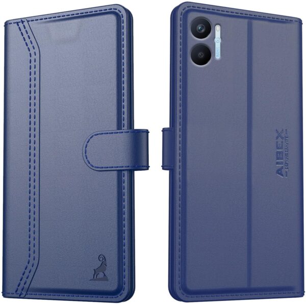 AIBEX ® Compatible for Oppo A76 / Oppo A96 / Oppo K10 4G Flip Cover Leather Finish | Inside TPU with Card Pockets | Wallet Stand | Complete Protection Flip Case - Blue