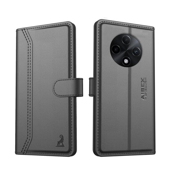AIBEX ® Compatible for Oppo F27 Pro+ 5G Flip Cover Leather Finish with Magnatic Closure | Inside TPU with Card Pockets | Wallet Stand | Complete Protection Flip Case -Black