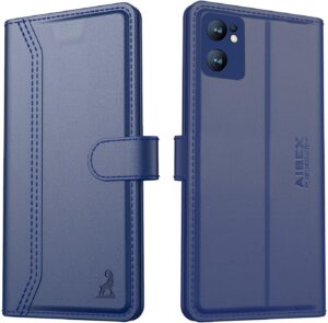 AIBEX ® Compatible for Oppo Reno 7 5G Flip Cover Leather Finish | Inside TPU with Card Pockets | Wallet Stand | Complete Protection Flip Case - Blue