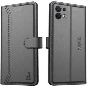 AIBEX ® Compatible for Oppo Reno 8 5G Flip Cover Leather Finish | Inside TPU with Card Pockets | Wallet Stand | Complete Protection Flip Case - Black