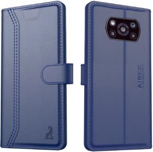 AIBEX ® Compatible for Poco X3 Pro/Poco X3 Flip Cover Leather Finish | Inside TPU with Card Pockets | Wallet Stand | Complete Protection Flip Case - Blue