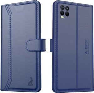 AIBEX ® Compatible for Realme 8 4G / Realme 8 Pro Flip Cover Leather Finish | Inside TPU with Card Pockets | Wallet Stand | Complete Protection Flip Case - Blue